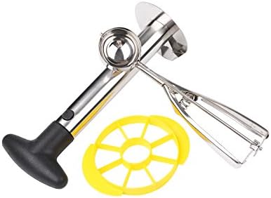 Meetee Fruit Cutter Kit,Multifunctional Pineapple Corer-Slicer,Stainless Steel Ice Cream Cookie Dough Scoop with Trigger Handle for DIY Salad and Desserts (Pack of Three)