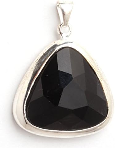 GEM-inside 29x38mm Triangle Faceted Black Agate Beads Marcasite Silver Base Pendant