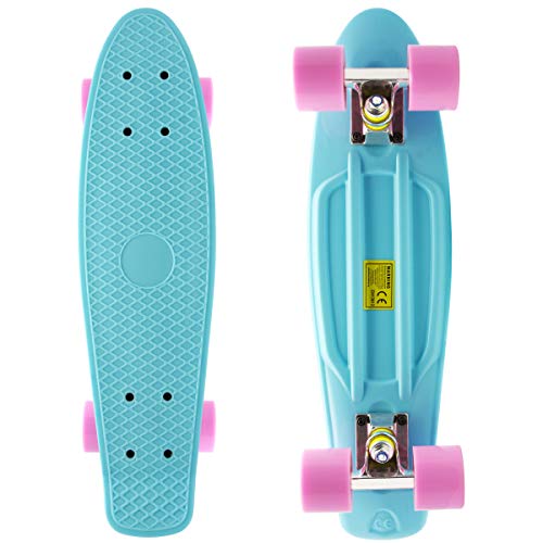 M Merkapa Complete 22 inch Cruiser Skateboard for Youth, Beginners (Jelly Blue)