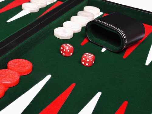 Middleton Games 21" Leatherette Backgammon Set - Inlaid Velvet Field - Black/Green Board - Thumbnail 3