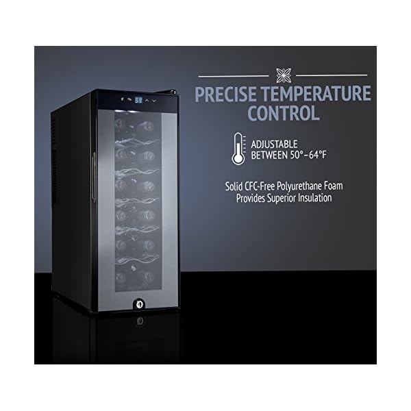 Ivation-12-Bottle-Thermoelectric-Wine-CoolerChiller-Door-Lock-Counter-Top-Red-White-Wine-Cellar-wDigital-Temperature-Display-Freestanding-Refrigerator-Smoked-Glass-Door-Quiet-Operation-Fridge