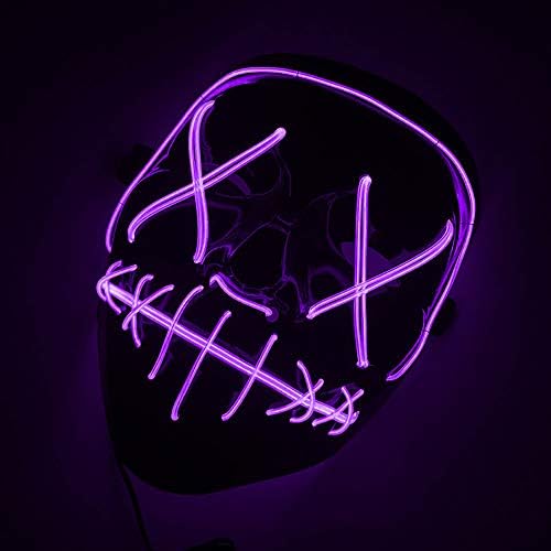 2019 Light Up Mask, Halloween LED Purge Mask, Flashing Scary Masks with 4 Lighting Modes, Festival Face Mask for Halloween/Carnival/Christmas/Bonfire Night/Costume (purple)