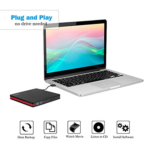 Rioddas External CD Drive USB 3.0 Portable CD DVD +/-RW Drive Slim DVD/CD ROM Rewriter Burner Writer Compatible with Laptop Desktop PC Windows Linux OS Apple Mac (Black-usb3.0)