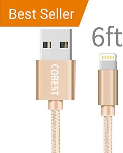 iPhone Charger Cable 6FT Lightning Cable Nylon Braided Charger Cord Certified to USB Charging Cable for iPhone 8 7 7 Plus SE 6s 6 6 + 5 5s iPad Air / Mini, iPod (6ft, Gold )