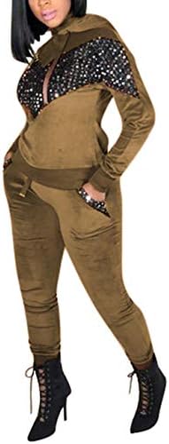 Akmipoem Women's Velour Sweatsuit Set Sequin 2 Piece Outfit Hoodie and Pants Suit Tracksuit