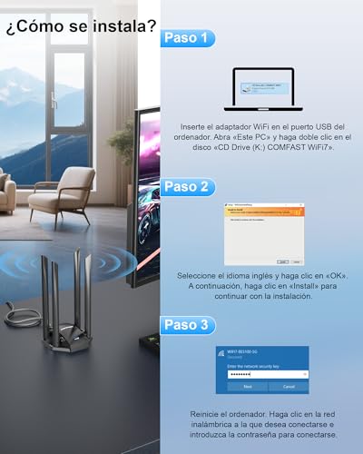 COMFAST BE6500Mbps USB WiFi Adapter for PC, USB3.0 PC WiFi Antenna, 7 Long Range Wi-Fi Receiver, 6G/5G/2.4G Tri-Band, 4*5dBi Antennas, WPA3, MU-MIMO, OFDMA, Integrated Controller, Windows 10/11