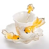 New Fashion Hand Crafted Porcelain Enamel Goldfish Coffee Cup Set with Saucer and Spoon - Gift Packaging