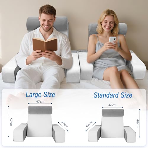 HOMCA Reading Pillow for Bed and Sofa with Removable Neck Pillow and Armrests, Pillows for Reading/Relaxing/Watching TV, with Pocket and Washable Cover (38x47x57cm)