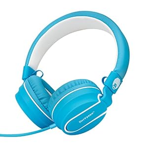 Rockpapa-952-Stereo-Foldable-Headphones-On-Ear-Adjustable-Headband-with-Microphone-for-Kids-Childrens-Adults-Tablet-Computer-Mobile-CDDVD-MP34-White-Blue Rockpapa Kids Headphones, 952 Childrens Headphones, Wired Headphones with Microphone, Foldable, Stereo Sound, 3.5mm Jack…