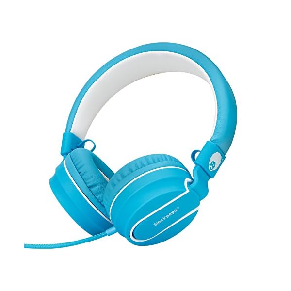 Rockpapa-952-Stereo-Foldable-Headphones-On-Ear-Adjustable-Headband-with-Microphone-for-Kids-Childrens-Adults-Tablet-Computer-Mobile-CDDVD-MP34-White-Blue Rockpapa Kids Headphones, 952 Childrens Headphones, Wired Headphones with Microphone, Foldable, Stereo Sound, 3.5mm Jack…