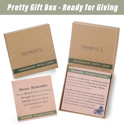 THEMEROL Christmas Gifts for Boys/Men/Teens/Women-Strength/Protection-Natural Hematite Arrow Bracelet-Unisex Style/Adjustable/Handmade Gifts