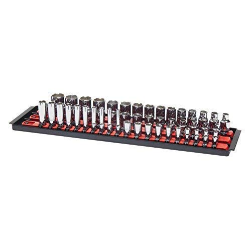 MLTOOLS Socket Organizer | Holds 90 Sockets | Twist Lock Socket Rail with Tray | Multi-Drive Universal Socket Boss Rail Set | Made in USA | T8252 (Blue & Red) - Thumbnail 5