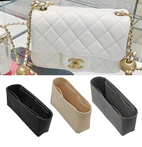 Lckaey Bag Organizer Insert for Classic Flap Medium bag Shaper Purse Insert - Premium Handbag Felt Organizer 2009black-M
