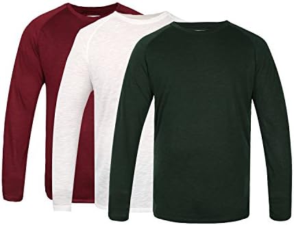 DOROM Men's Long Sleeve 3 Pack Casual Crewneck T-Shirt 1 Red 1 Green 1 White Size XXL