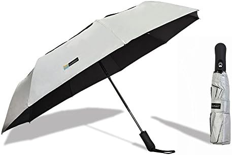 UVDAY Silver Auto Open Close UV Protection Folding Vented Travel Compact Sun Umbrella UPF50+ …