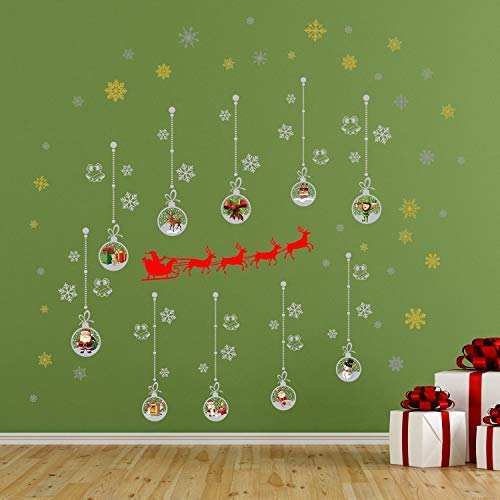 WALPLUS Merry Christmas Decorations Gift Santa's Sleigh Matt Silver Christmas Ornaments Wall Stickers Santa Wall Murals Decals Living Room Children Nursery Home Décor