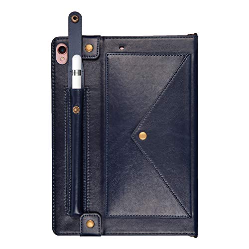 Businda Case for 2017 iPad Pro12.9, Envelope Case with Card Slots and Hand Grip Strap Wallet File Folio Pocket PU Leather Hangbag Magnetic Stand Cover for iPad Pro 2017/2015 12.9 Inch (Dark Blue)