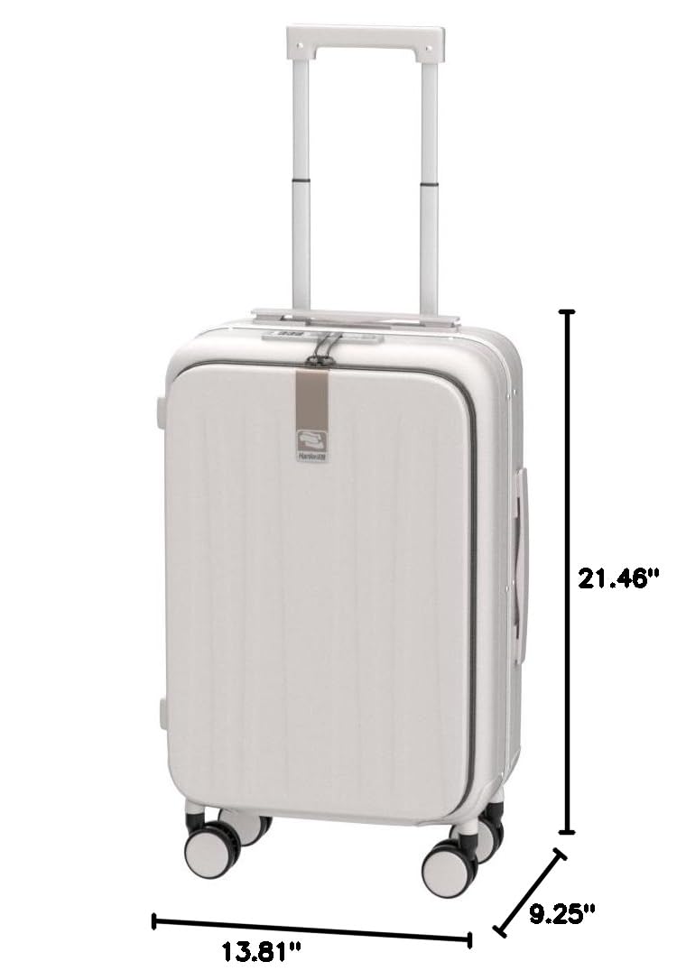 Hanke 20 Inch Carry On Luggage with Wheels PC Hard Shell Suitcase Top Opening Aluminum Frame Travel Luggage Suitcases for Woman Men Gifts.(Ivory White)