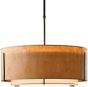 Hubbardton Forge 139610F-10-BDCD Exos Large Double Shade Drum Pendant, Standard, Natural Linen &amp; Eclipse, Black