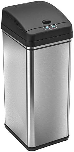 iTouchless13 Gallon Stainless Steel Automatic Garbage Can with AbsorbX Filter, Big Lid Opening Sensor Touchless Kitchen Trash Bin (Base Version - No AC Adapter)
