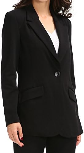 Tasta Women's Single Button Blazer Jacket Business Suit Long Sleeve Coat with Padded Shoulders (US 8, Long Style Black)