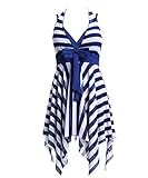 BIKMAN Navy Blue White Stripes Swim Dress Swimwear One Piece Swimsuit (6-8)