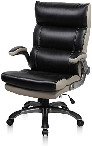 PTO Furniture Executive Office Chair Flip-up Armrests Ergonomic Computer Chair Adjustable Tilt Angle Desk Chair(Black)