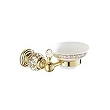 OWOFAN Soap Holder with White Ceramics Dish Bath Storage Shelf Crystal Bathroom Accessories Brass Gold HK-31K