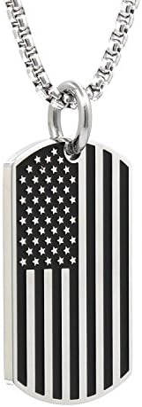 Lemu Jewelry Silver Stainless Steel USA American Flag Dog Tags Pendant Necklace for Men Chain 24''