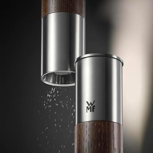 Nature Pro Gewürzmühle – Salz- und Pfeffermühle mit Keramikmahlwerk, einstellbarem Mahlgrad, leicht befüllbar, Aromaschutzdeckel, Edelstahl & dunkles Holz, manuell