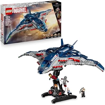 Marvel Quinjet de Vingadores: Era de Ultron - Avião de brinquedo de super-herói com mota e 5 minifiguras incluindo Homem de Ferro, Viúva Negra e Gavião Arqueiro - Presente para Crianças e Rapazes 12+ Anos 76325