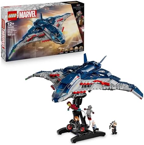 Marvel Quinjet de Vengadores: La Era de Ultrón - Avión de Juguete de Superhéroes con Moto y 5 Minifiguras inc. Iron Man, Viuda Negra y Ojo de Halcón - Regalo para Niños y Chicos de 12+ Años 76325