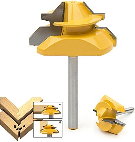 Lock Miter, 1-3/8'' Diameter 1/4'' Carbon Steel Shank 45 Degree Joint Router Bits Woodworking Cutter Tool