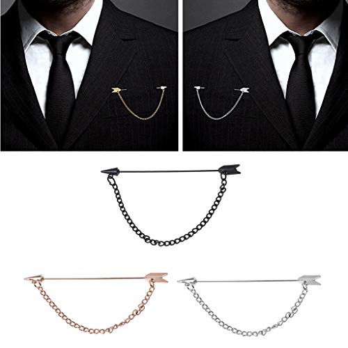 BYNNIX Men Arrow with Long Chain Tuxedo Lapel Pin Brooch Boutonniere for Suits Corsage