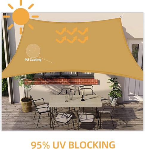 Jorunb Sun Shade Sail Canopy Air Permeable & 95% UV Block Resistant Awning, With Stainless Steel Hardware Fixing Kit for Patio Outdoor Garden Backyard Yard Beige (6x8m)