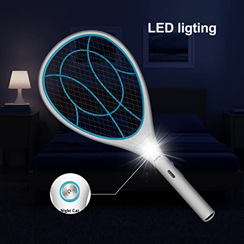 Night Cat Fly Zapper Electric Fly Killer Swatter 3000V Mosquito Bug Wasp Insect Fruit Zapper Swat Bat Racket Trap Indoor USB Rechargeable