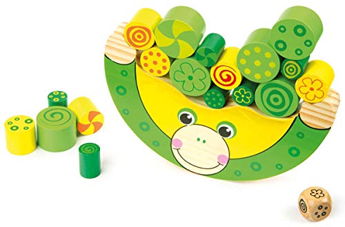 Small Foot Balancierfrosch aus natürlichem Holz, 100% FSC-Zertifiziert. Motorikspielzeug inkl. Würfel, für Kinder ab 3 Jahren. 11058, Mehrfarbig