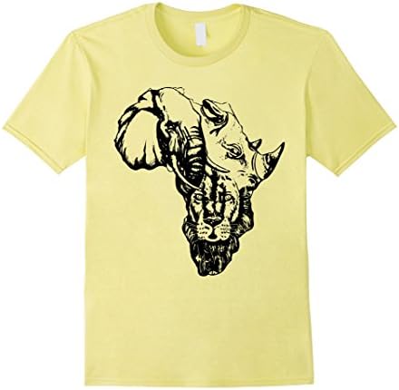 Mens Lion Africa Rhino Elephant African Animals Outline T- Shirt XL Lemon