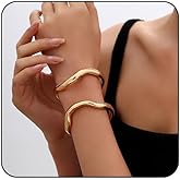 Bestleey 2Pcs Chunky Gold Bangle Bracelet for Women Irregular Opening Cuff Bracelets Minimalist Thick Bangle Dainty Cuff Bracelets Non Tarnish Stackable Bracelet Fashion Jewelry Gift
