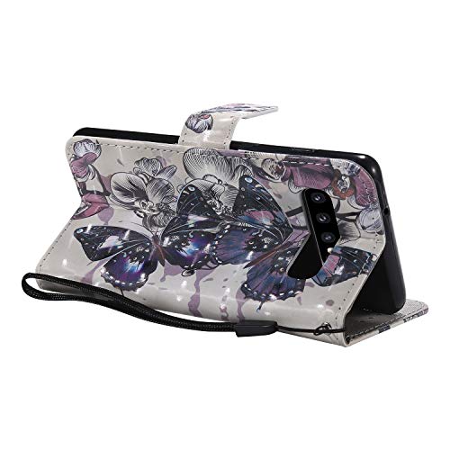 Funyye Magnetic Flip Case for Samsung Galaxy S10,Elegant 3D Black Butterfly Fantasy Painted Design Folio Wallet Pocket with Stand Credit Card Holder Slots Soft Silicone Leather Case for Samsung S10 - Thumbnail 4