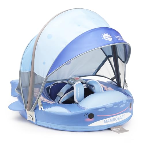 Mambobaby Baby Float with Canopy & Tail Non-Inflatable Baby Swim Float Upgrade Soft Infant Pool Float Sun Protection Newborn Pool Float 3-24 Months Skin-Friendly Material for Toddler Boys Girls