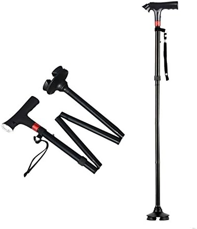 Folding Cane Adjustbable and Portable Walking Sticks for Men and Women with LED Lights and Panic Alarm Black