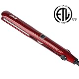 JOYYUM Hair Straightener Titanium Ceramic Flat Iron with Adjustable Temperature,Instant Heat Up,High Heat 410℉, Dual Voltage, Auto Shut Off, 1” Wide Plate (Red)
