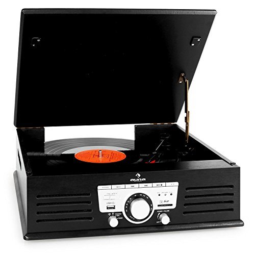 title=auna TT-92B Giradischi compatto lettore vinili con altoparlanti stereo integrati