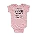 Apericots I Get My Good Looks From My Uncle Short Sleeve Baby Bodysuit,Light Pink,Newborn