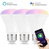 LOHAS Smart Bulb, WIFI Light Bulb LED, BR20 Smart LED Lamp Bulb, Multi Color Dimmable No Hub Required, Smart phone Control, Compatible with Alexa and Google Home, 3 Pack