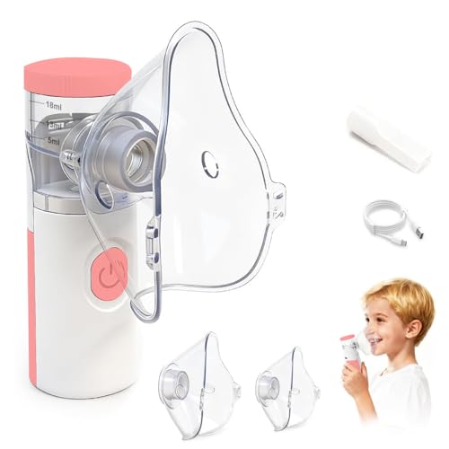 Nebuliser Machine for Adults & Kids, Silent Nebuliser for Kids with 2 Masks and Mouthpiece, Rechargeable Portable Nebuliser for Adults & Kids, Handled Nebulizer for Home (Light Red)