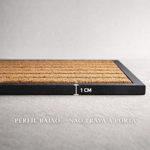 Tapete Capacho de Entrada Fibra de Coco Natural com Base Antiderrapante em Borracha 40x60cm Listrado para Porta Interna e Externa