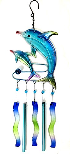 Bejeweled DisplayÂ® Two Dolphins w/ Stained Glass Wind Chimes Tubes