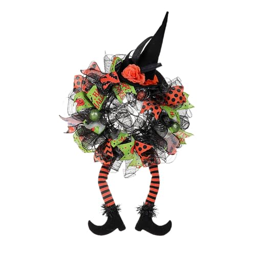 15.74"x29.52" Halloween Decorations Front Door Wreaths Halloween Witch Wreath Black Wreath with Hat Witches Legs Home Hallowee Decorations Outdoor